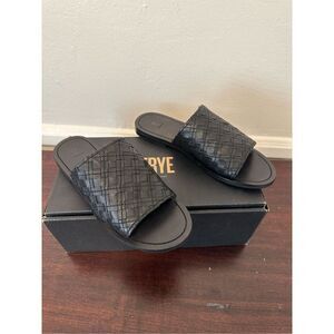 Frye carson slide open toe leather sandals size 7,5 in black, NWT